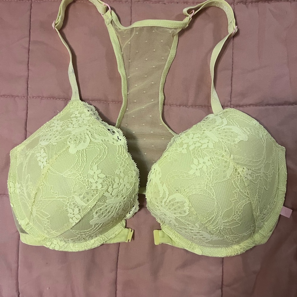 Victoria's Secret Lace Racerback Push-Up Bra in Pale Yellow